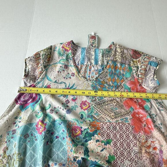 Johnny Was Tunic Top Womens Small Multicolor Boho Patchwork Floral Scalloped - Picture 9 of 9